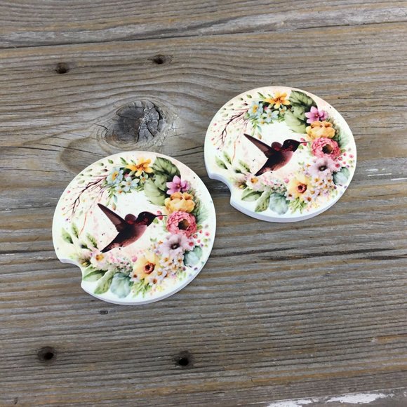 Hummingbird Floral Car Coasters - Picture 2 of 7